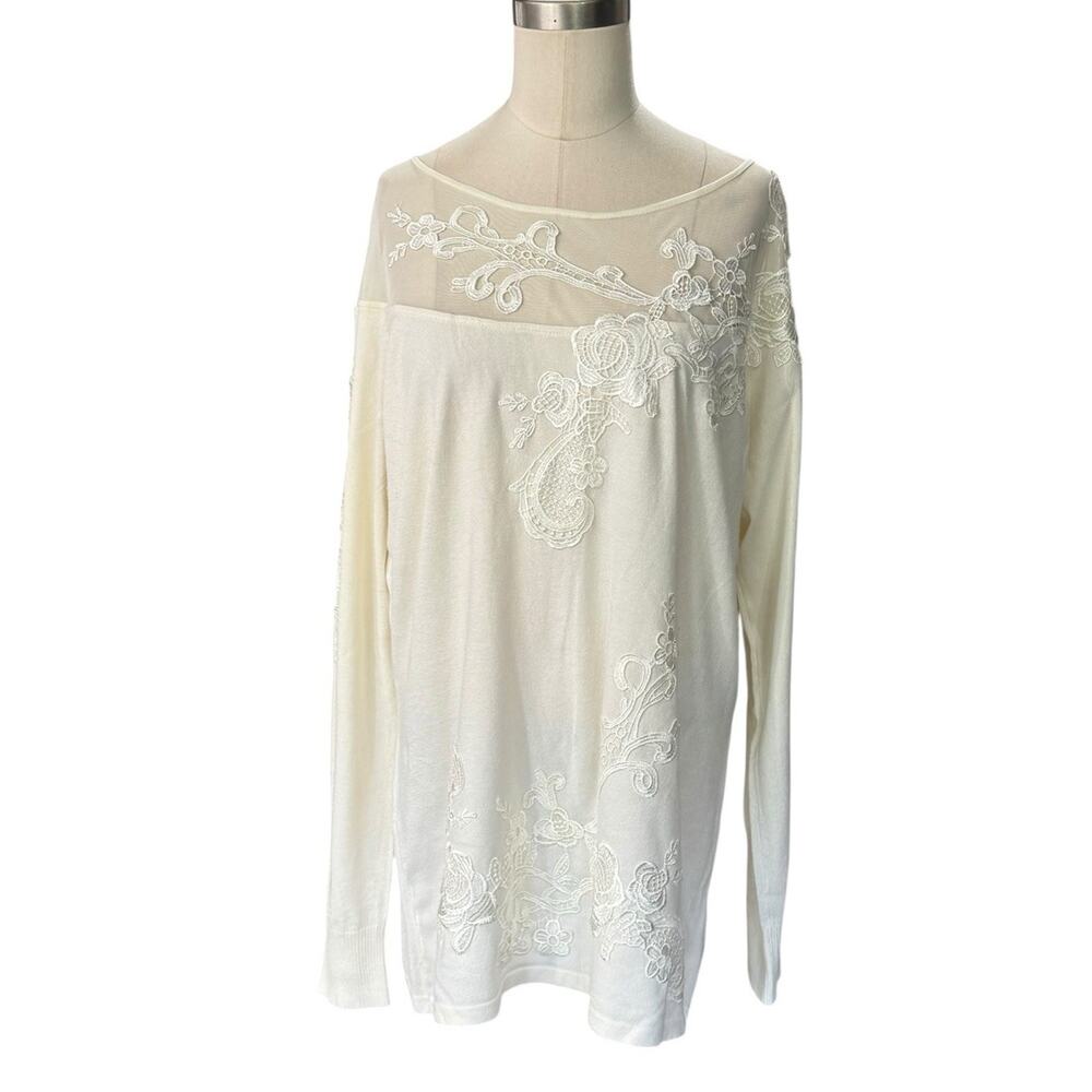 Boston Proper Illusion Yoke Sweater Tunic Ivory Size XL